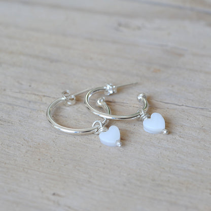 Mother of Pearl Heart Hoops
